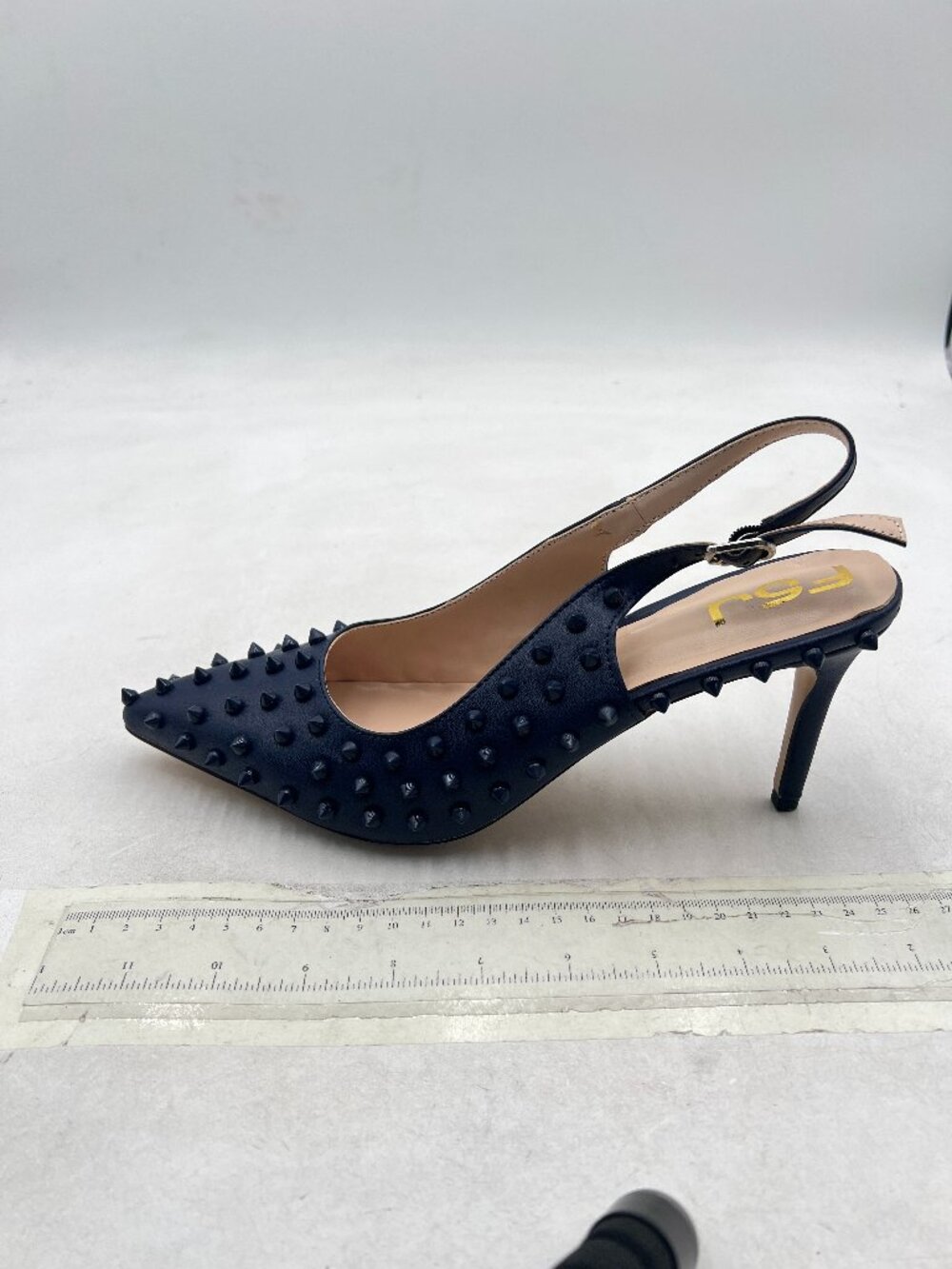 FSJ Navy Rivets High Heel Slingback Pointed Toe Pumps Wedding Shoes